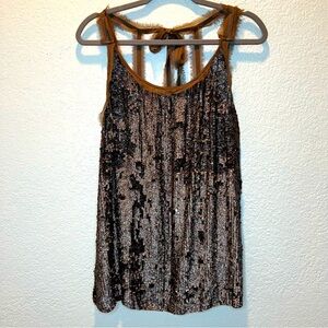 Twin-Set Simona Barbieri Full Sequined Brown Chocolate Top With Bow Back size M
